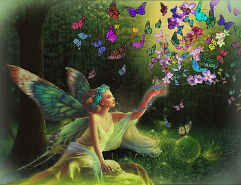 Fairy of the Butterflies, fairy, butterflies, digital, art, fantasy, lamamake, , nature, pretty HD wallpaper