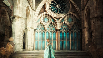 Cinderella, girl, evgeny dvoretckoy, blue, golden, art, fantasy HD wallpaper