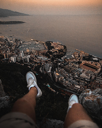 City, View From Above, Coast, Miscellanea, Miscellaneous, Legs, Sneakers HD phone wallpaper