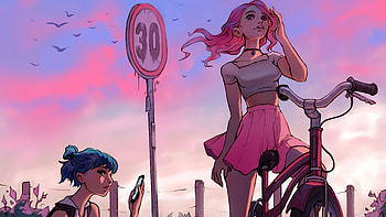 Cartoon, Girl and Bikes HD wallpaper