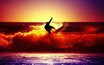 catch the wave, sea, surfer, wave, sunset, ocean HD wallpaper