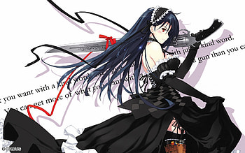 GunSword, black, cute, red eyes, long hair, dress, texts, messages, gun, female, plain, sexy, words, white, sword, ribbon, hot, girl, black hair, dark, blade, anime girl, simple, anime, weapon, gown HD wallpaper