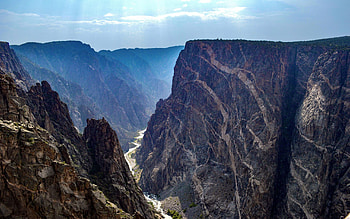 The Painted Wall at Black Canyon of the Gunnison National Park, rocks, Colorado, river, landscape, USA, sky HD wallpaper