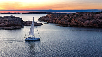 White Boat On Water Landscape View Of Rock Mountains During Sunset Nature HD wallpaper