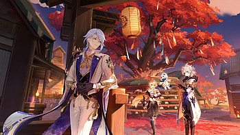 Aether Albedo Kamisato Ayato Paimon Genshin Impact HD wallpaper