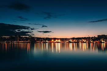 Cities, Sky, Sea, Horizon, Canada, Night City HD wallpaper