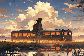 Anime Train Landscape – Serene Sunset Journey, Anime, anime train, anime landscape HD wallpaper