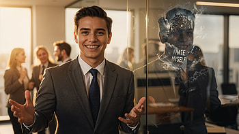 Ultra: Behind the Smile — I Hate Myself | Corporate Facade, Private Guilt (), Man, Suit, Office HD wallpaper