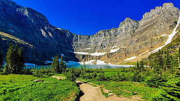 Iceberg Lake, Many Glacier - Glacier National Park, Montana, landscape, sky, rocks, usa, trees HD wallpaper