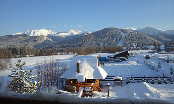 Tatra Mountains, Poland, sunshine, snow, house, landscape, sky HD wallpaper