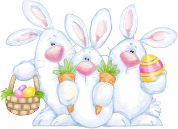 three white bunnies, basket, bunnies, easter, three HD wallpaper
