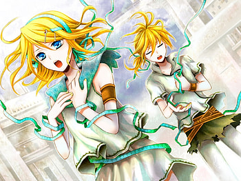 Rin and Len, singing, anime, len, rin, vocaloid HD wallpaper