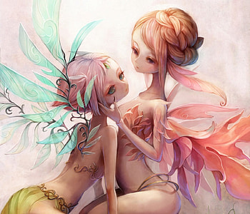 Beauty Fairies, blue, blonde, cute, beauty, lady, abstract, female, wings, sweet, art, soft, aqua, beautiful, orange, woman, fairy, pink, fantasy, pretty, fairies, lovely HD wallpaper