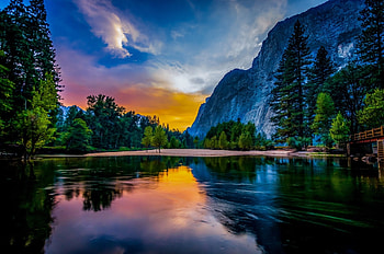 Lake Reflection, Lake, nature, sunset, mountain HD wallpaper