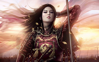 samurai girl, girl, sky, samurai, cloud HD wallpaper