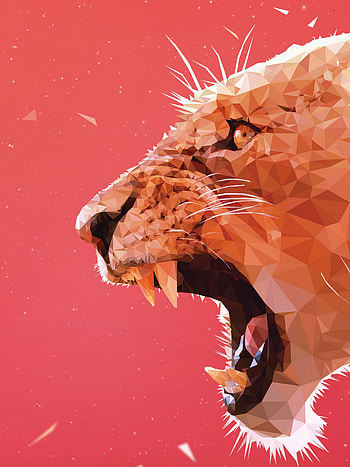 Geometric Animal, Abstract lioness roar, High-quality HD phone wallpaper