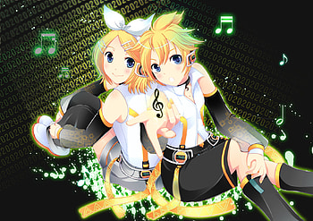 Kagamine Rin & Len Append, awesome, song notes, nice, kagamine rin, len append, bow, music notes, notes, sexy, white, len, hot, girl, singer, anime girl, anime, pretty, virtual, black, song, append, rin, cute, vocaloid, beauty, music, vocaloids, thighhighs, kagamine len, program, beautiful, diva, kagamine, rin append, yellow hair, yellow, cool, anime boy, idol HD wallpaper