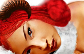 Zodiac ~ Aries, white, art, chan, aries, girl, fairy tale, woman, fantasy, zodiac, red, horn, creature HD wallpaper