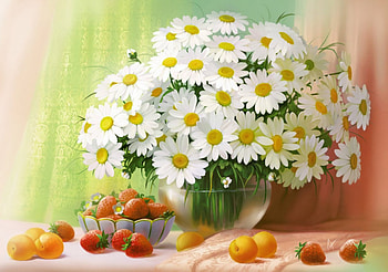 Daisies, white, nature, painting HD wallpaper