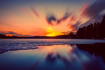 Nature, Sunset, Sky, Ice, Lake HD wallpaper