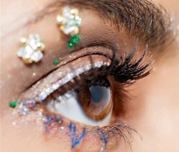 Eye make-up, jewel, make-up, flower, green, eye HD wallpaper