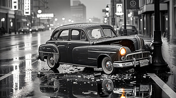 Noir Crash — Rainy Night Vintage Sedan, Classic Car HD wallpaper
