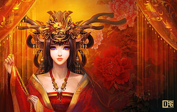 Fantasy, Decorations, Eyes, Girl, Curtains, Kimono, Hairstyle, Hairdo HD wallpaper