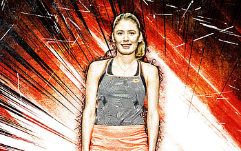 Ekaterina Alexandrova, grunge art, russian tennis players, WTA, orange abstract rays, tennis, fan art, Ekaterina Alexandrova HD wallpaper
