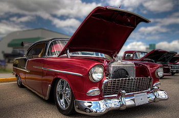1955 Chevrolet Bel Air, red, car, chevrolet, oldie, chevy, vintage HD wallpaper