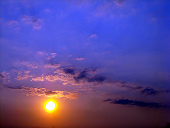 Blue Sunset, blue, clouds, sky, sun HD wallpaper