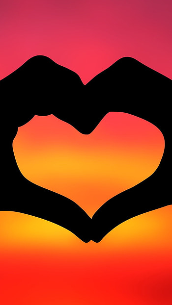 Finger Heart, Sunset Background HD phone wallpaper