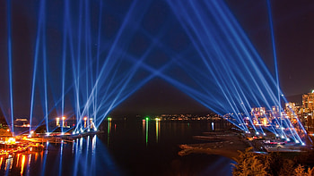 Preview city lights, sky, light, river, beach, night HD wallpaper