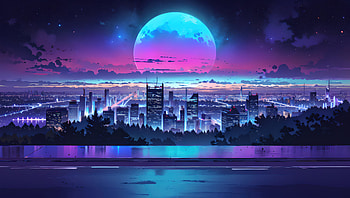 Lunar Synthwave, synthwave, vaporwave, artist, artwork, digital-art, pixiv HD wallpaper