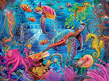 Underwater, pictura, pesti, fish, water, sea, coral, art, turtle, pink, octopus, ocean HD wallpaper
