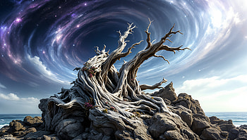 Driftwood Sculpture: A Marvel, driftwood sculpture, tree, landscape, rocks, galaxy HD wallpaper