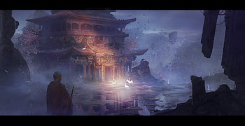 The Swan Temple, bird, man, temple, fantasy, world, luminos, swan, water, pasari, silhouette, runa ivana rosenberger HD wallpaper