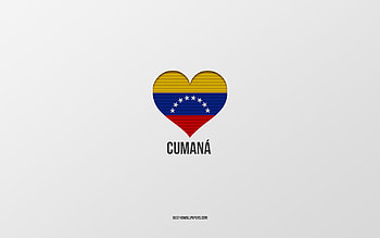 I Love Cumana, Colombian cities, Day of Cumana, gray background, Cumana, Colombia, Colombian flag heart, favorite cities, Love Cumana HD wallpaper