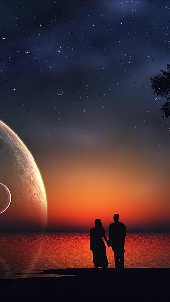 Lovers Moon, Nature, Sea Night HD phone wallpaper