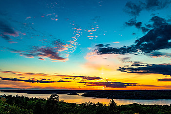 Sky, sunset, clouds, lake HD wallpaper