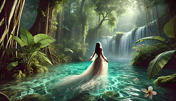 Nymph In Waterfall, fantasy, nymph, nature, waterfall, pond HD wallpaper