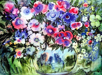 Flowers, artwork, painting, petals, blossoms, colors HD wallpaper