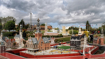 model of mini europe in brussels belgium, clouds, model, architecture, people HD wallpaper