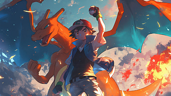 Ash And Charizard, charizard, pokemon, anime, cartoons, artwork, art, digital-art, artist HD wallpaper