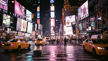 Times Square — Neon Nightscape, Times Square, Taxi, Night HD wallpaper