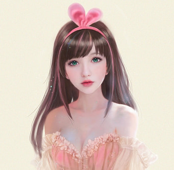 Beauty, pink, fantasy, gorgeous, face, ears, ruoxin zhang, frumusete, girl, bunny, superb HD wallpaper