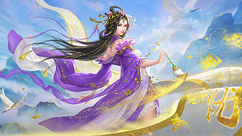 Sky Painter, art, fantasy, sky, painter, girl, woman, veils, , beautiful, purple, digital HD wallpaper