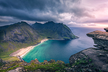 Coast, mountains, aerial view, nature, clouds HD wallpaper