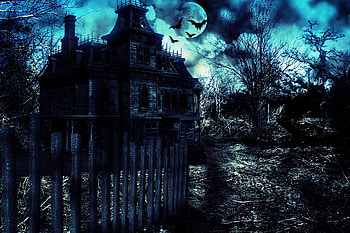 House of Ruin, Twilight, hop, Spooky, Horror, Bats, Haunted, House, Ruin, Darkness, Halloween HD wallpaper