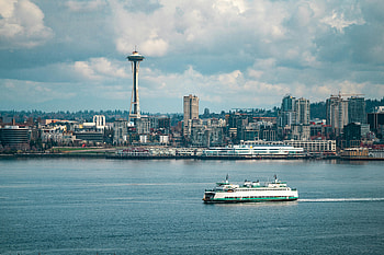 Seattle Skyline & Ferry -, City, Building HD wallpaper