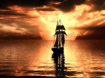Far And Away, gothic, sea, ship, dark, brown, fantasy, abstract, sky, ocean HD wallpaper